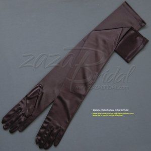 23.5″ Long Shiny Stretch Satin Dress Gloves Opera Length 16BL-Brown